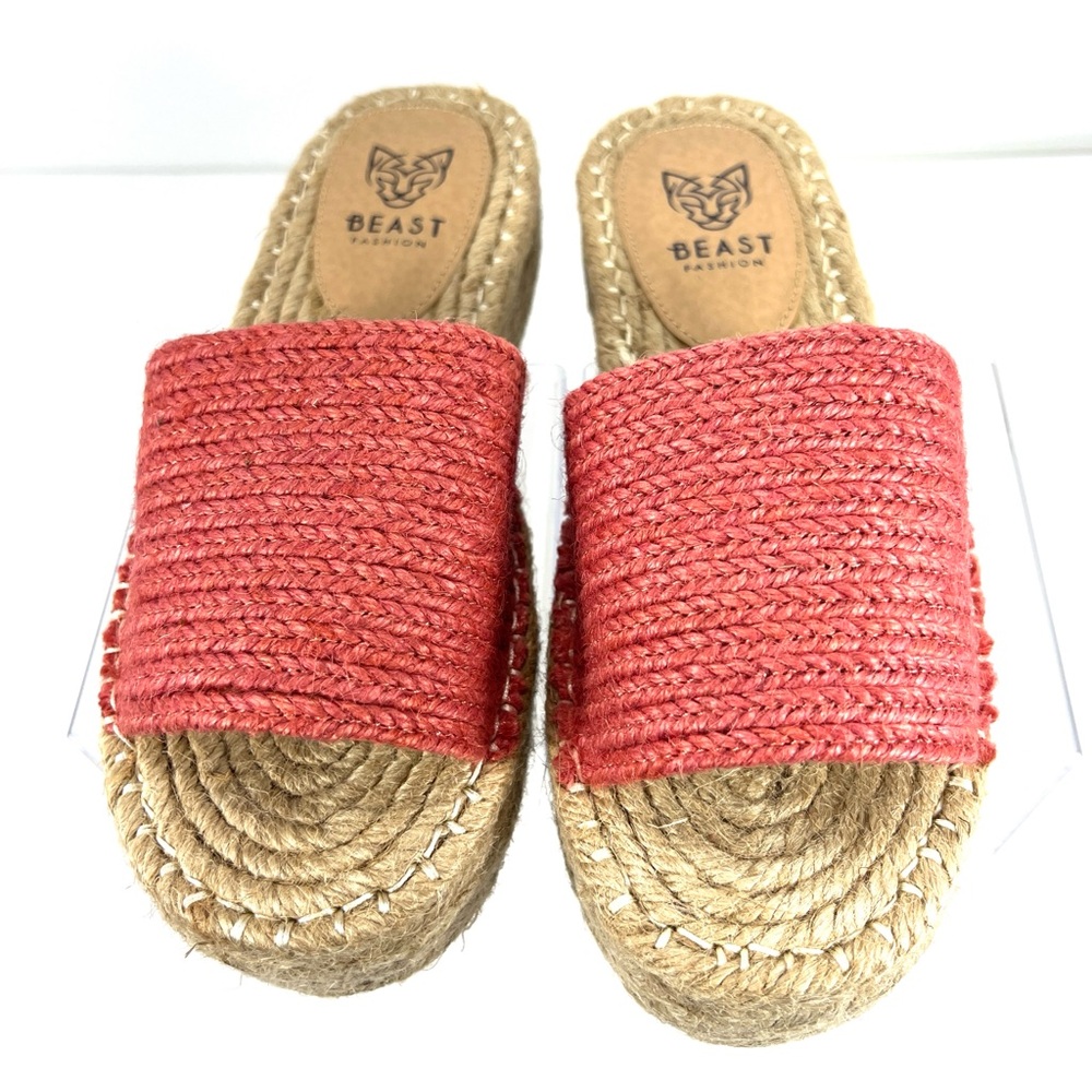 BEAST FASHION Pink Coral Sandals Espadrille Platform Size 7 - Picture 2 of 6